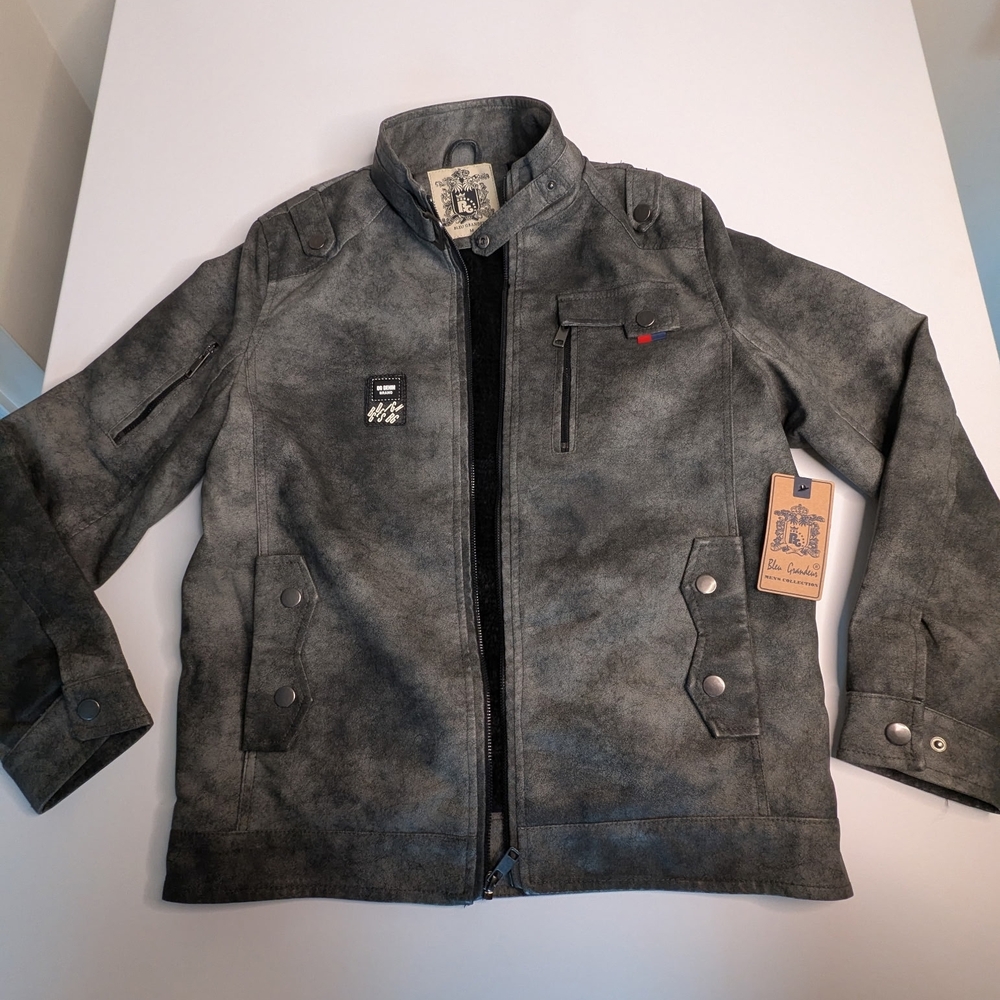 Gray Biker Jacket with Zipper Details